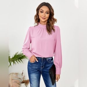 Womens Pleated Mock Neck Blouse